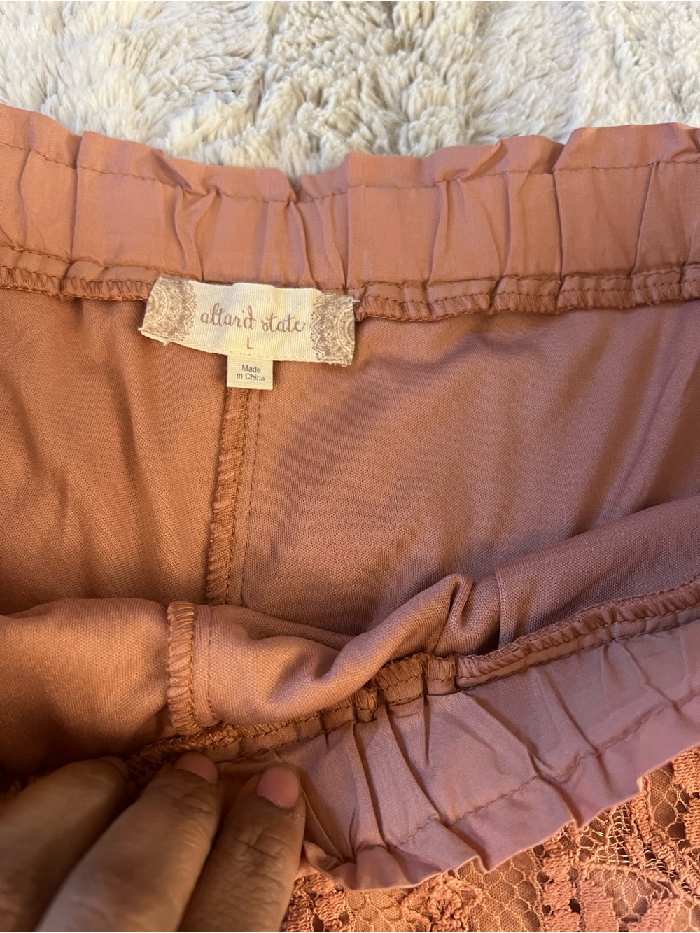 Altar'd State Rust Lace Overlay Drawstring Shorts - Picture 3 of 3